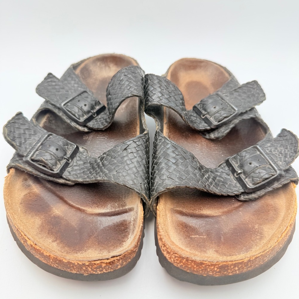 Birkenstock Salina Black Woven Snake Embossed Leather Sandals Mens 7 Womens 9 40